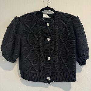 Black Cable Knit Cardigan Sweater